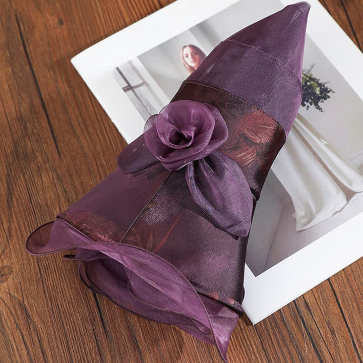 Chapeau de soleil en soie véritable pour femme avec bordure en dentelle et décor floral