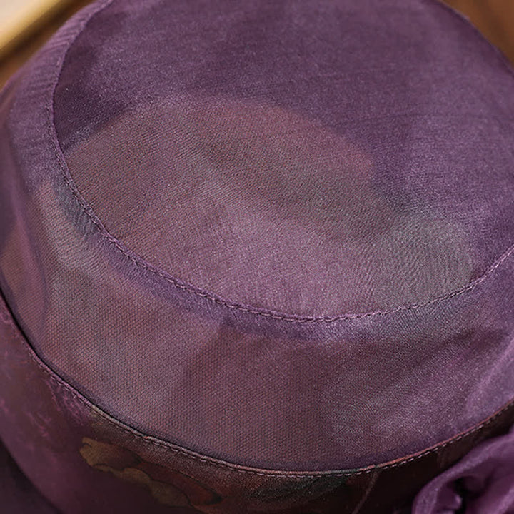 Chapeau de soleil en soie véritable pour femme avec bordure en dentelle et décor floral