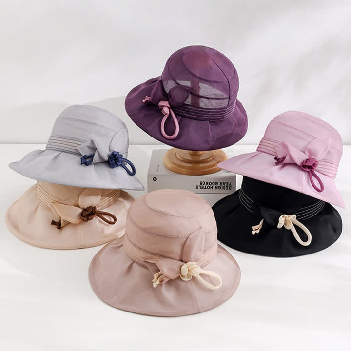 Chapeau d'été large en soie véritable à fleurs décoratives pour femme