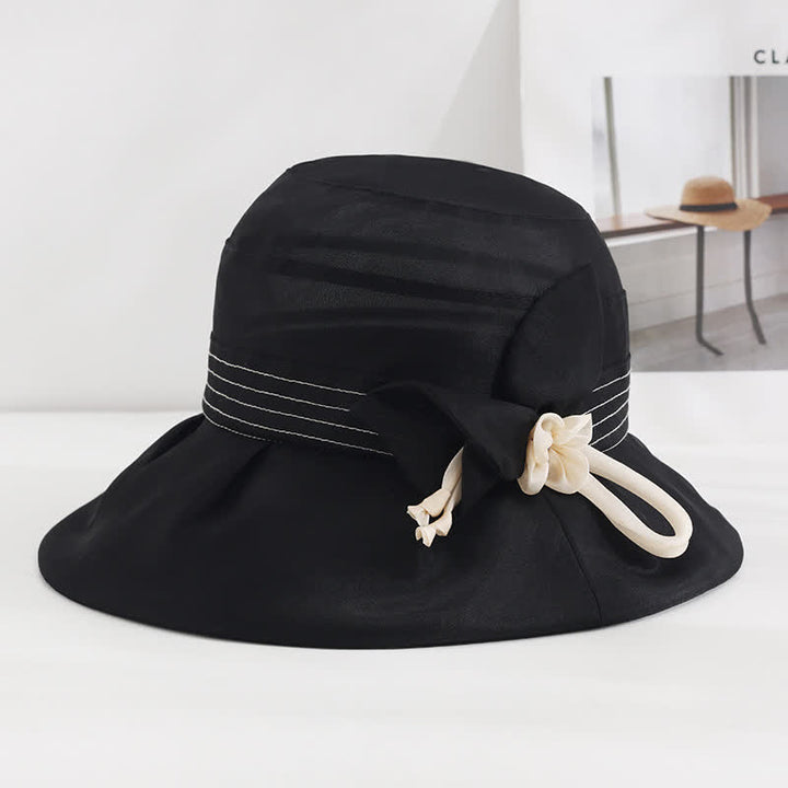 Chapeau d'été large en soie véritable à fleurs décoratives pour femme