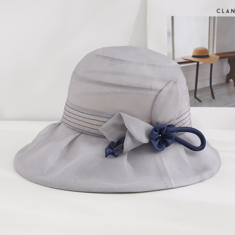 Chapeau d'été large en soie véritable à fleurs décoratives pour femme