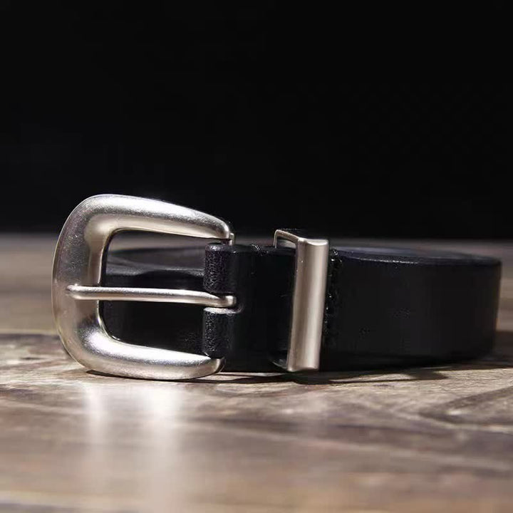 Ceinture fine en cuir noir pour femme avec boucle argentée simple