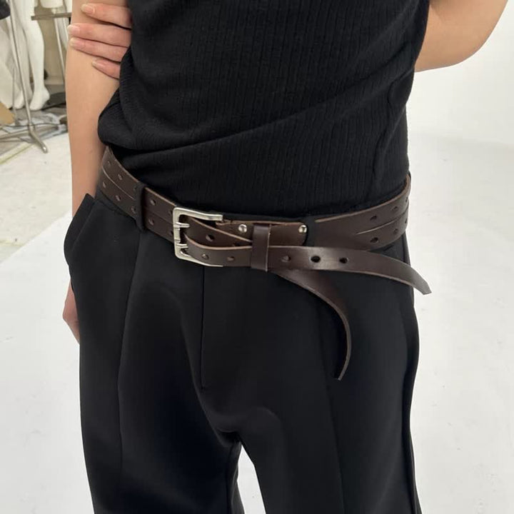 Ceinture en cuir marron à double ardillon et double sangle