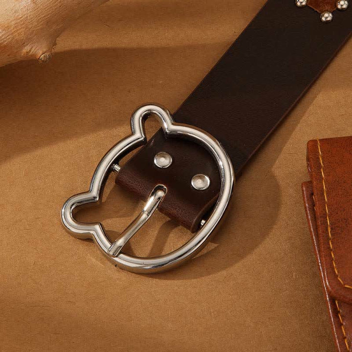 Ceinture en cuir à rivets style bohème pour femme, motif ours mignon, patchwork