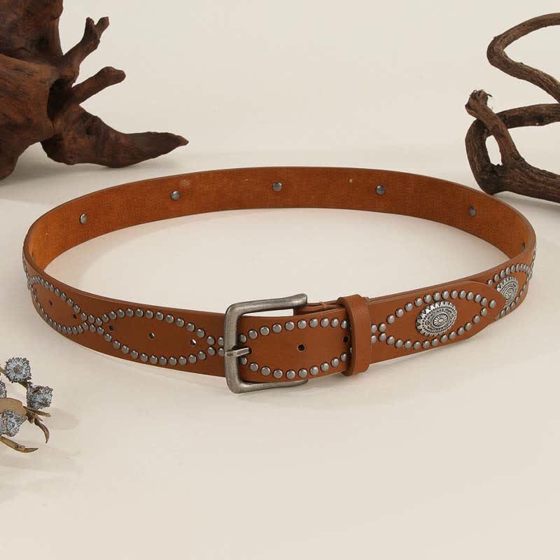 Ceinture en cuir style western pour femme avec rivets argentés antiques