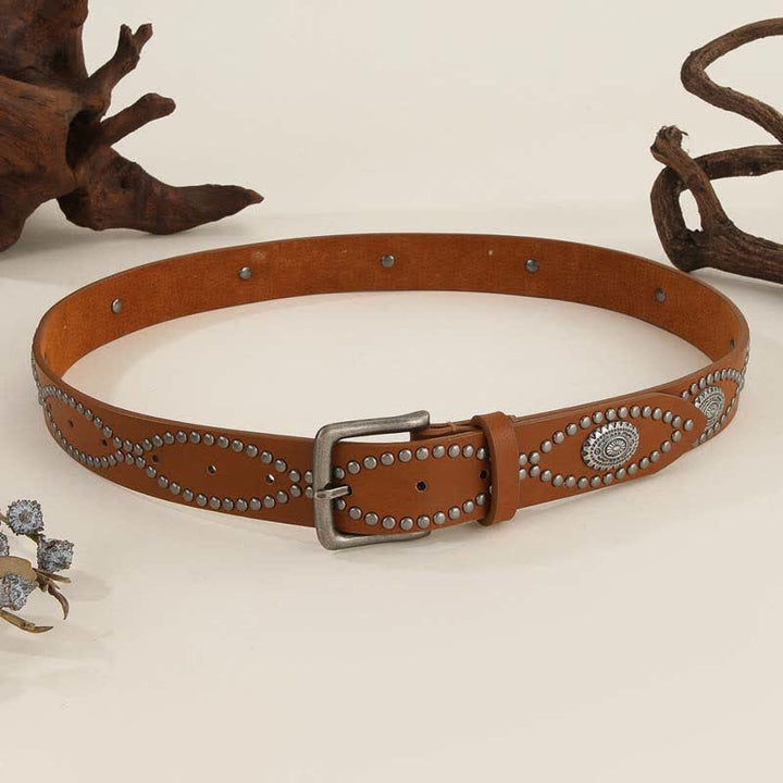 Ceinture en cuir style western pour femme avec rivets argentés antiques