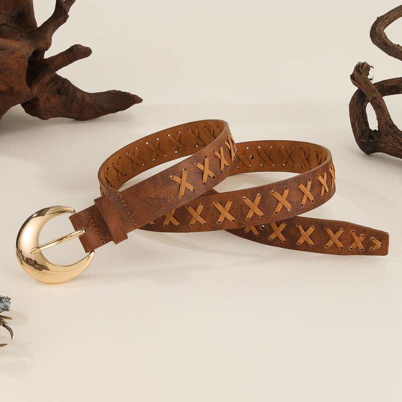 Ceinture en cuir tressée style bohème pour femme