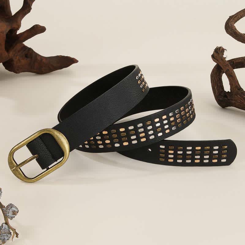 Ceinture en cuir noir à rivets en métal lourd pour femme