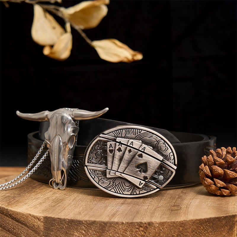 Ensemble de pendentifs en forme de taureau à longues cornes, couteau caché à faire soi-même, gadget occidental - Poker - Ceinture noire avec aigle en relief - 40 - image 51