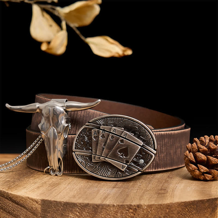 Ensemble de pendentifs en forme de taureau à longues cornes, couteau caché à faire soi-même, gadget occidental - Poker - Ceinture marron vieillie - 40 - image 54