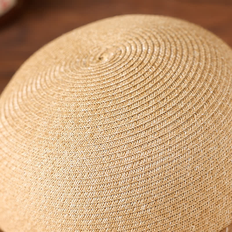 Chapeau de paille pare-soleil pour femme avec ruban et décor de marguerites