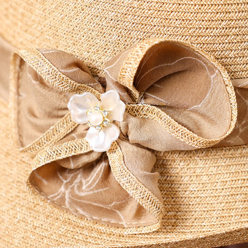 Chapeau de paille pare-soleil pour femme avec ruban et décor de marguerites