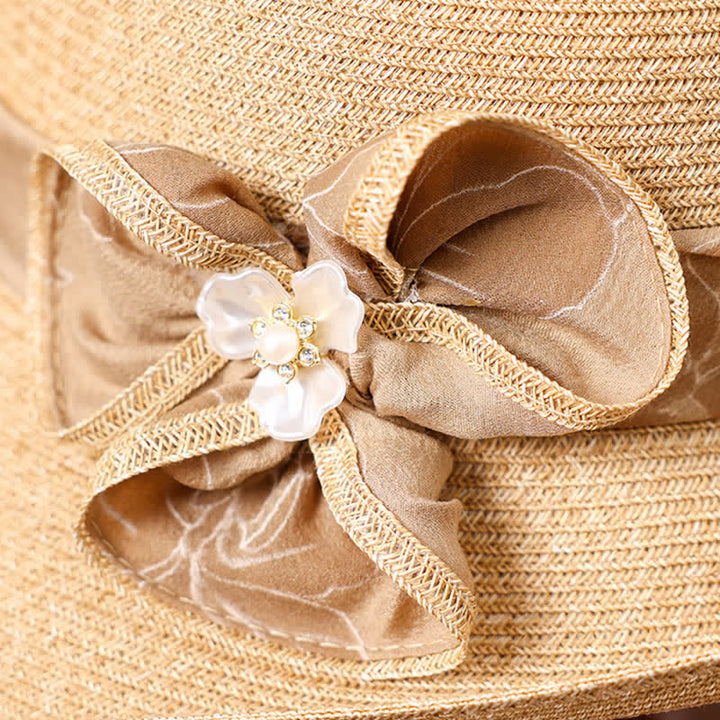 Chapeau de paille pare-soleil pour femme avec ruban et décor de marguerites