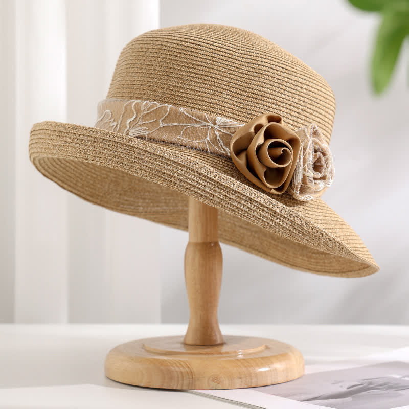 Chapeau de paille d'été à double fleur pour femme