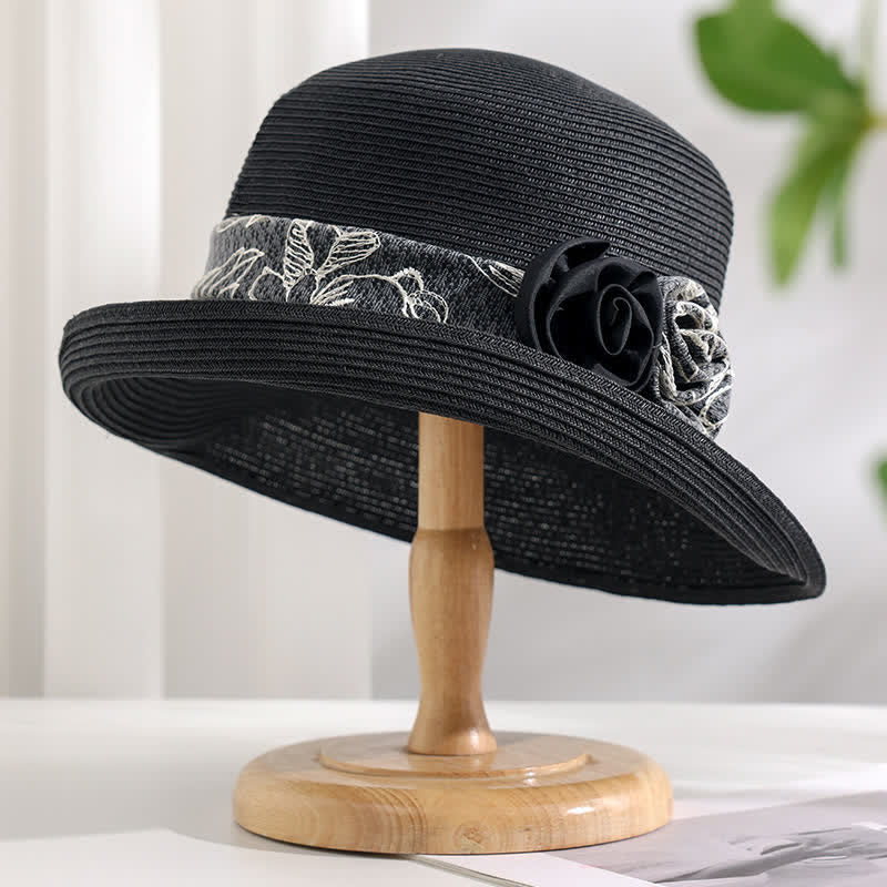 Chapeau de paille d'été à double fleur pour femme
