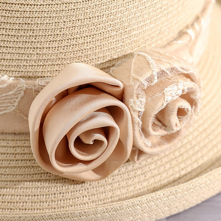 Chapeau de paille d'été à double fleur pour femme