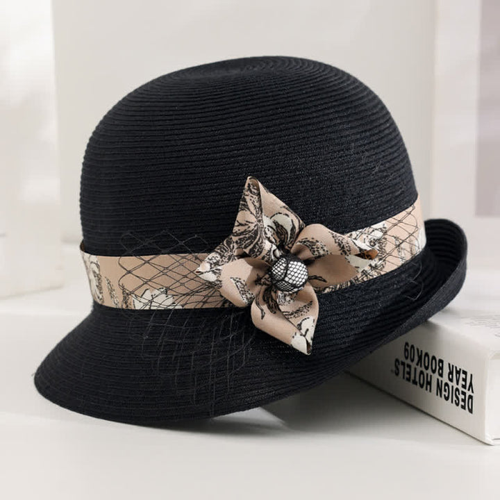 Chapeau de paille d'été élégant de style romain pour femme, à décor floral