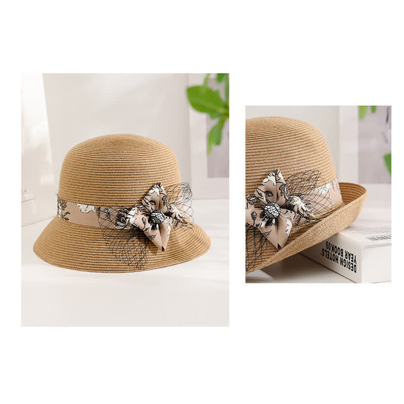 Chapeau de paille d'été élégant de style romain pour femme, à décor floral
