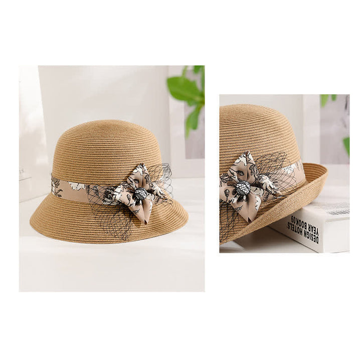 Chapeau de paille d'été élégant de style romain pour femme, à décor floral