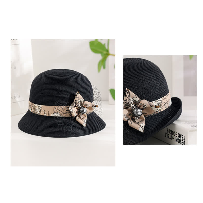 Chapeau de paille d'été élégant de style romain pour femme, à décor floral