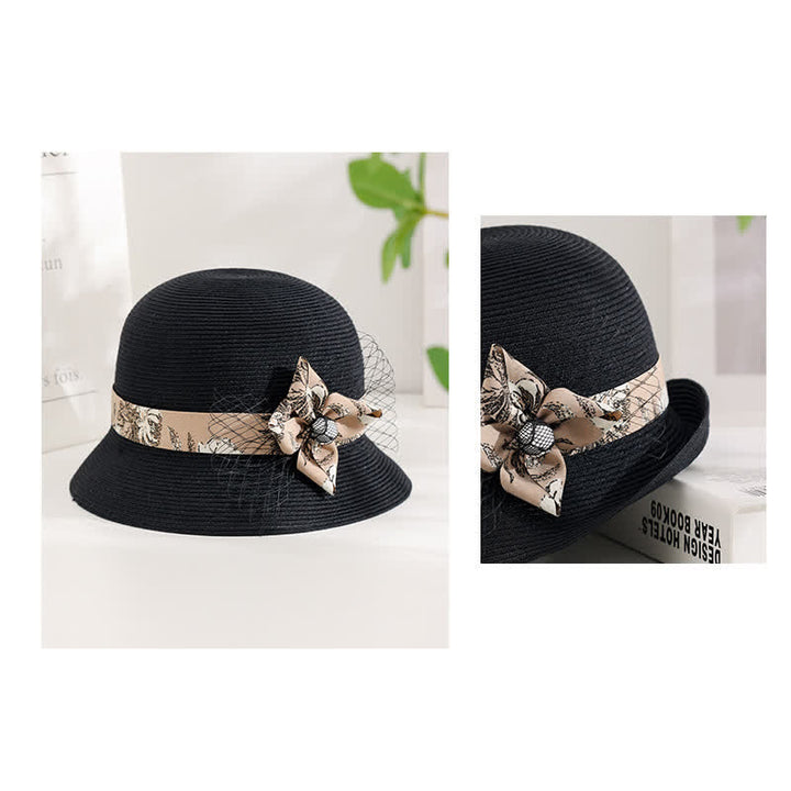Chapeau de paille d'été élégant de style romain pour femme, à décor floral