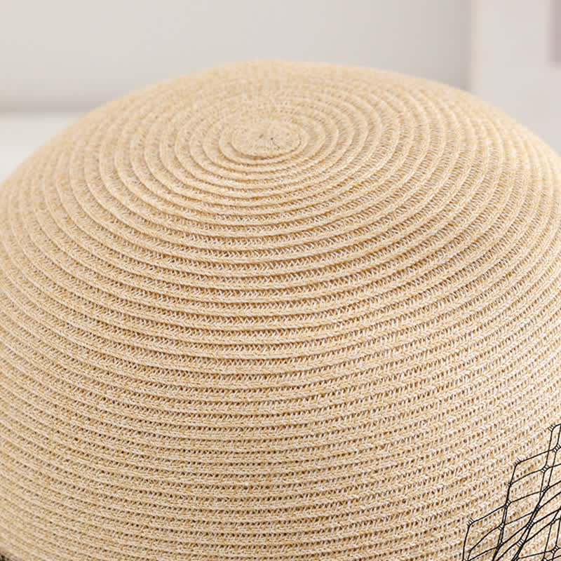 Chapeau de paille d'été élégant de style romain pour femme, à décor floral