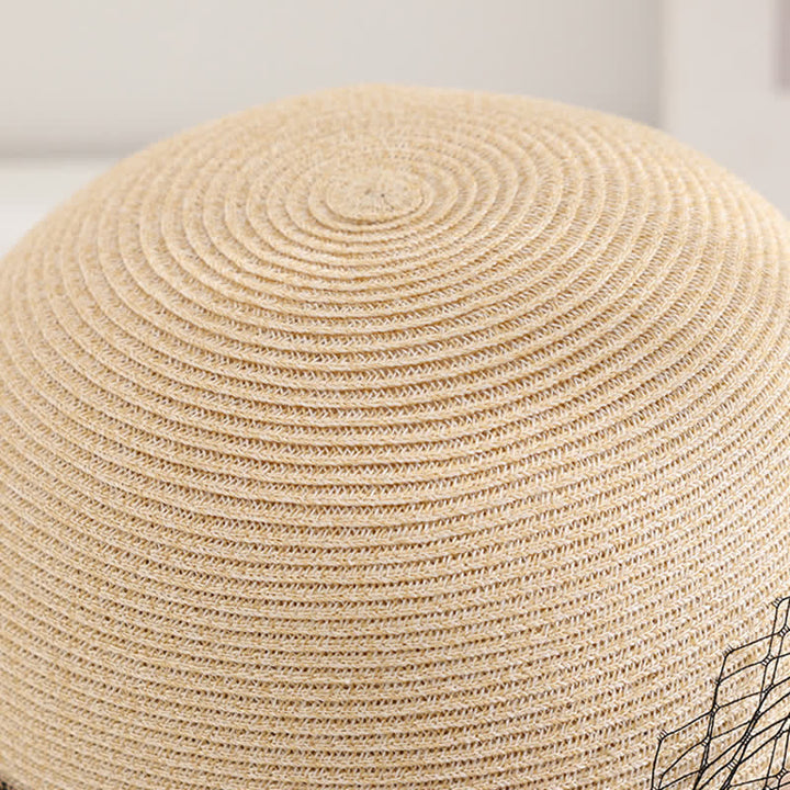 Chapeau de paille d'été élégant de style romain pour femme, à décor floral