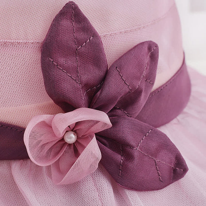 Chapeau de soleil en soie à large bord orné de perles et de fleurs pour femme