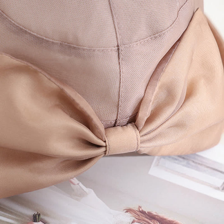 Chapeau de soleil pliable en soie à large bord et nœud papillon pour femme
