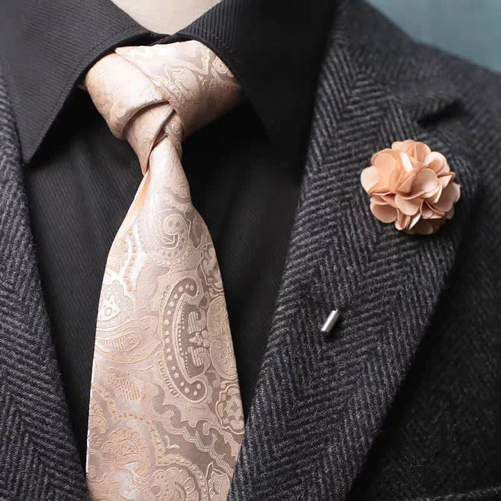 Ensemble de 2 cravates larges à motifs cachemire champagne pour homme