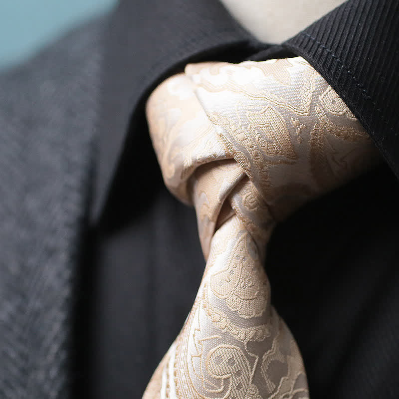 Ensemble de 2 cravates larges à motifs cachemire champagne pour homme