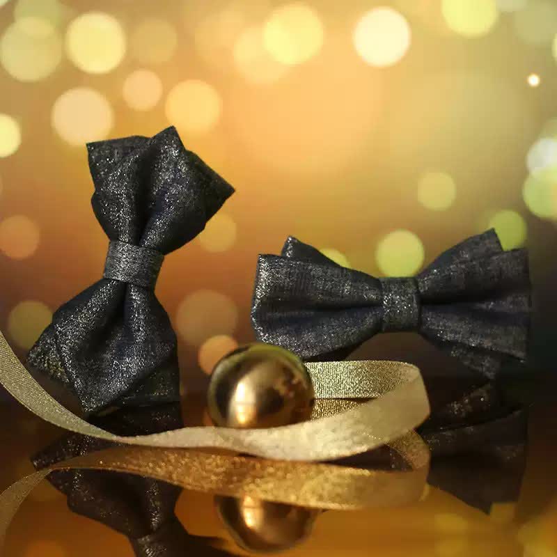 Nœud papillon noir subtil et doré pour homme, détails brillants et scintillants