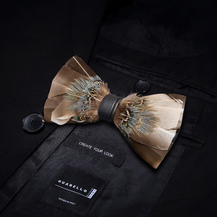 Nœud papillon en plumes de hibou gris et marron