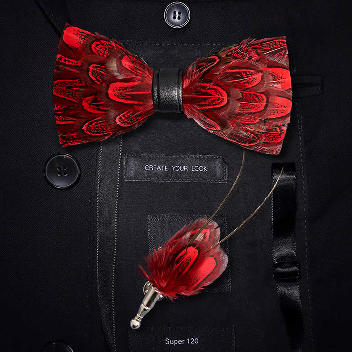 Nœud papillon en plumes de paon Crison &amp; Black avec épingle à revers