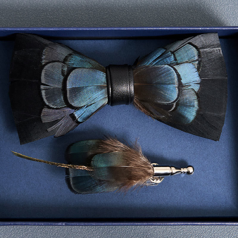 Nœud papillon bleu nuit à plumes mystérieuses pour enfant avec épingle à revers - image 4