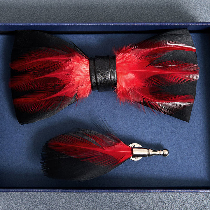 Nœud papillon pré-noué en plumes rouge blanc bordeaux - image 3