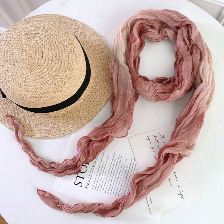 Écharpe longue et fine plissée tie-dye pour femme - Corail clair - image 22