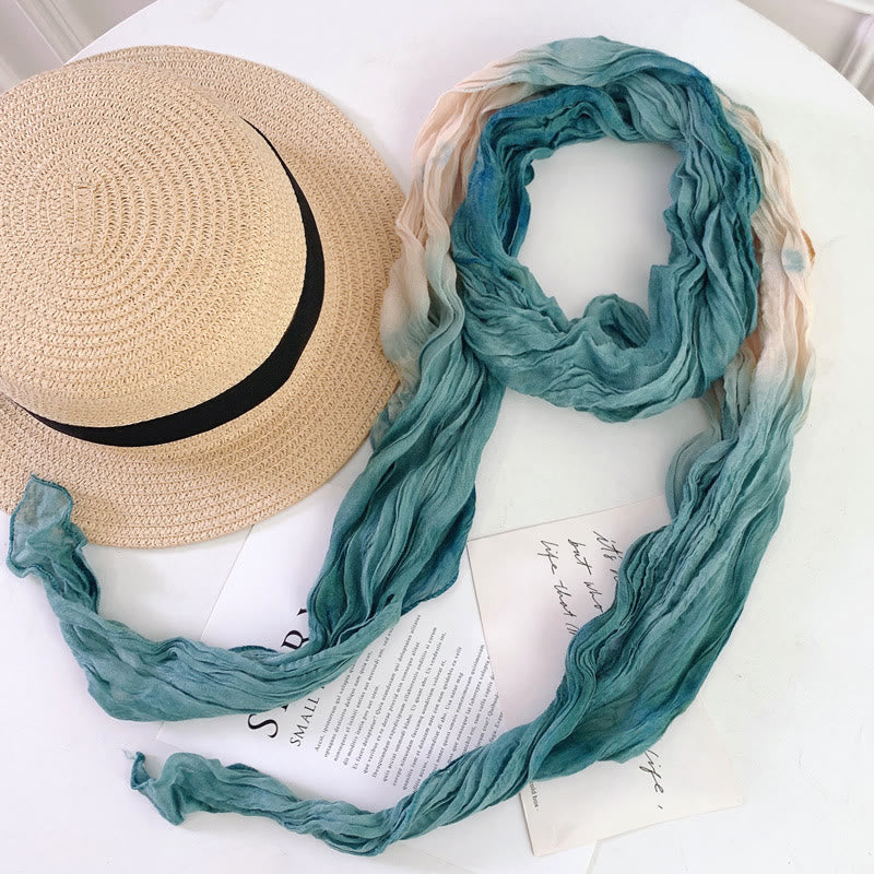 Écharpe longue et fine plissée tie-dye pour femme - Turquoise foncé et ivoire - image 23