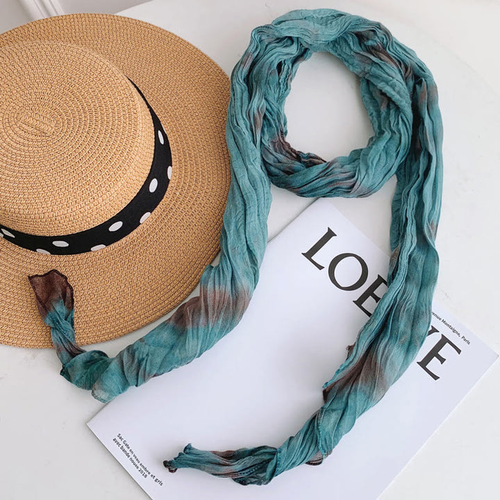 Écharpe longue et fine plissée tie-dye pour femme - Turquoise foncé - image 5
