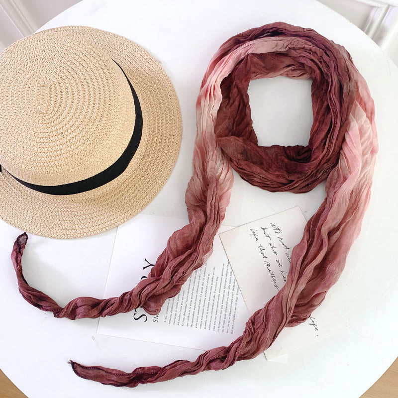 Écharpe longue et fine plissée tie-dye pour femme - Rouge foncé - image 26