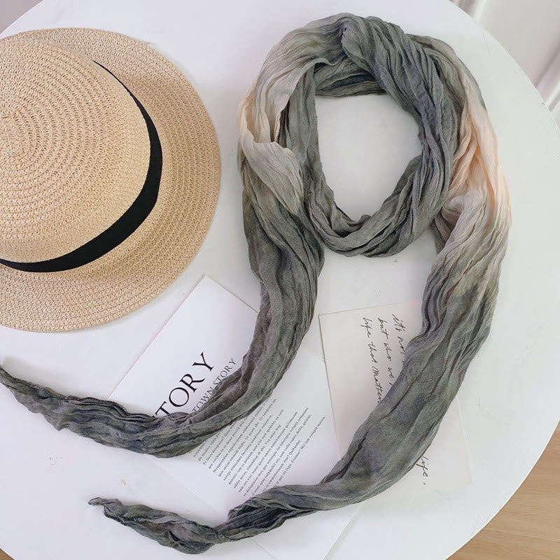 Écharpe longue et fine plissée tie-dye pour femme - Gris et ivoire - image 25