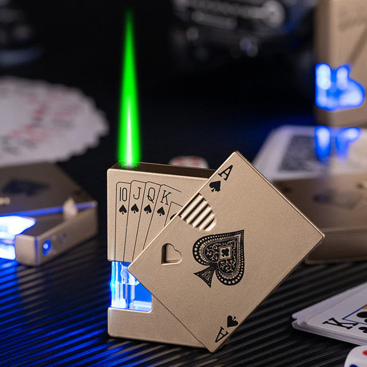 Briquet au butane rechargeable avec réservoir d'air visible et lumineux Poker