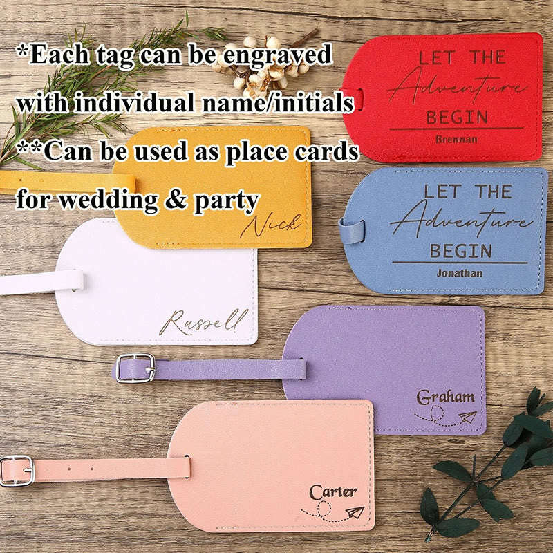 Étiquette de bagage en cuir recto verso personnalisable avec votre texte