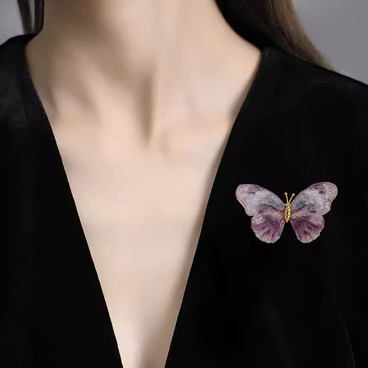 Broche délicate brodée en forme d'insecte et de papillon pour femme