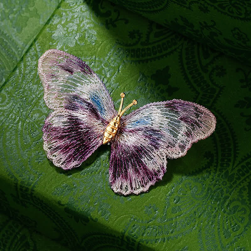 Broche délicate brodée en forme d'insecte et de papillon pour femme