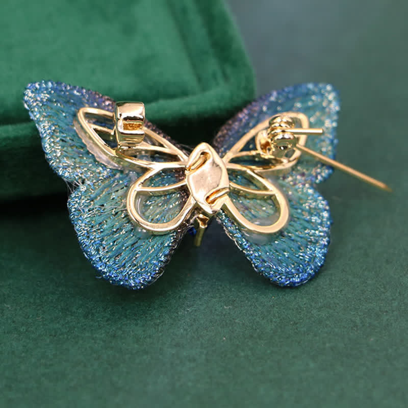 Broche papillon en cristal brodée à la main pour femme