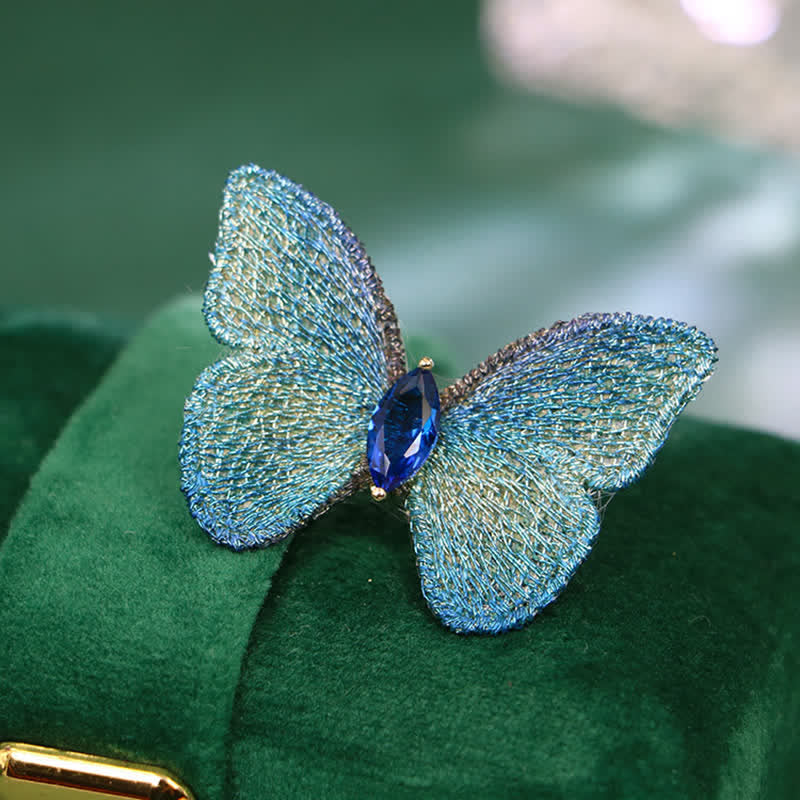 Broche papillon en cristal brodée à la main pour femme