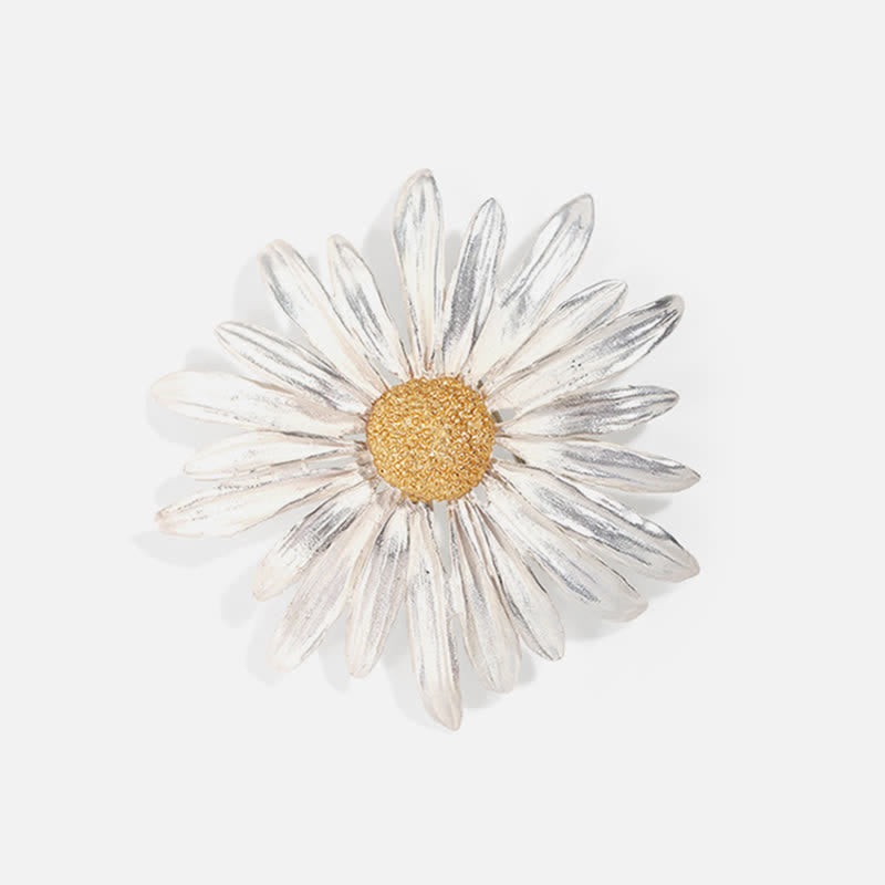 Broche marguerite argentée pour femme, peinture à l'huile artistique