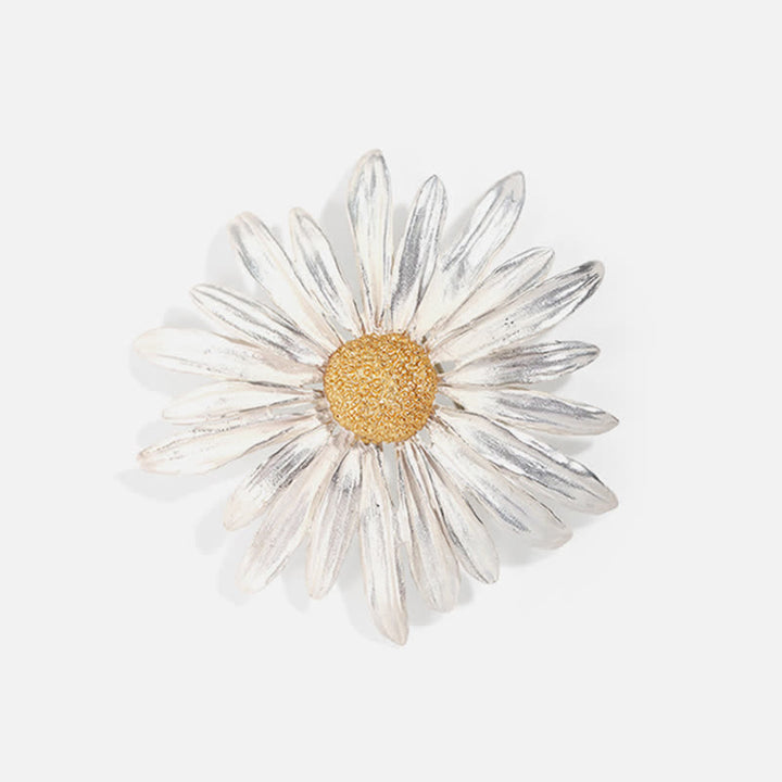 Broche marguerite argentée pour femme, peinture à l'huile artistique