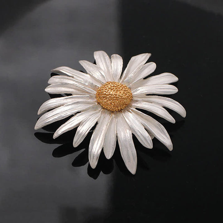 Broche marguerite argentée pour femme, peinture à l'huile artistique